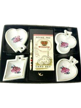 Vintage Card Game Porcelain Trays Poker Bridge Windsor Rose Suit Shapes 1960s